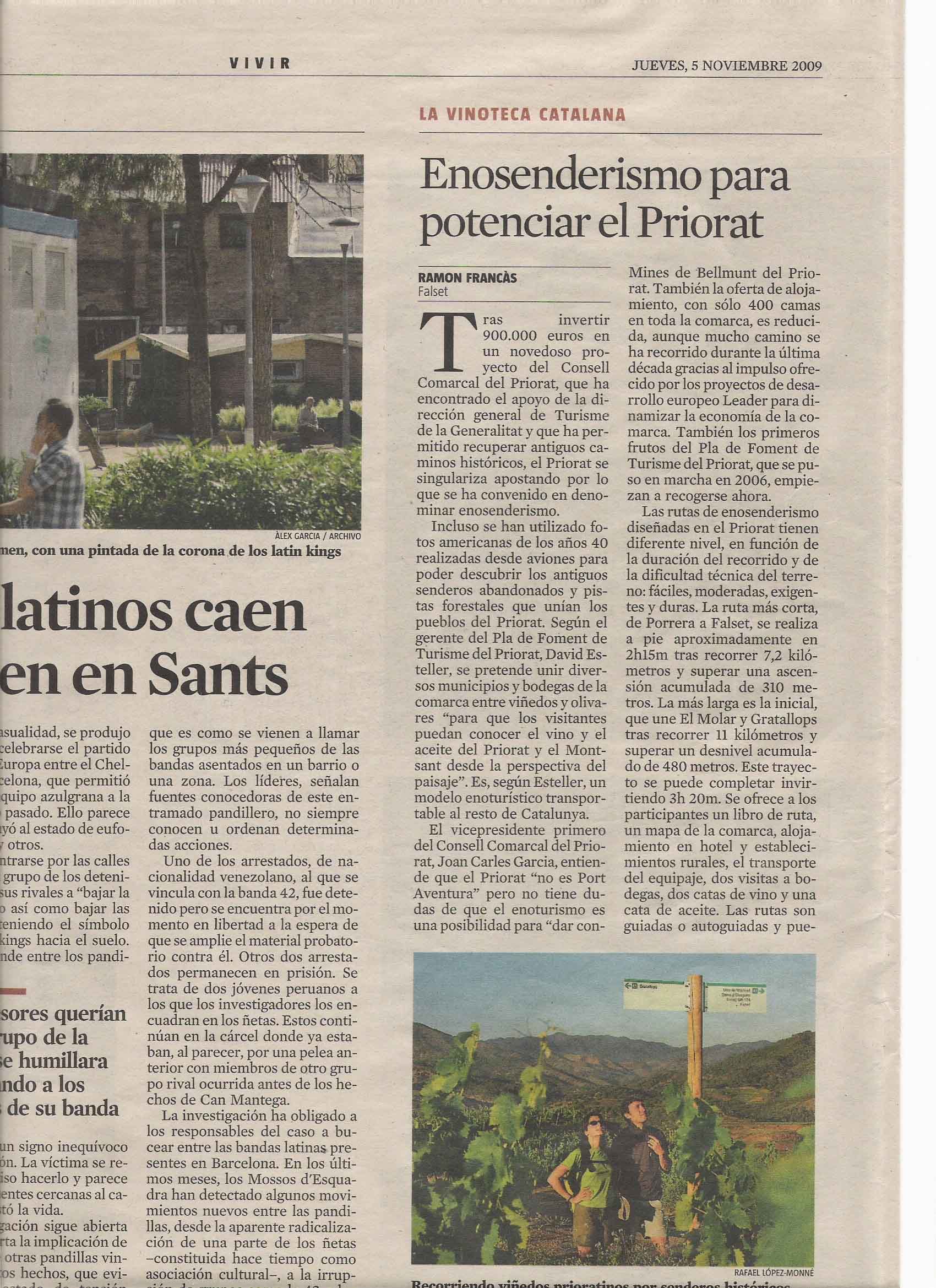 Article enosenderisme La Vanguardia, nov. 09